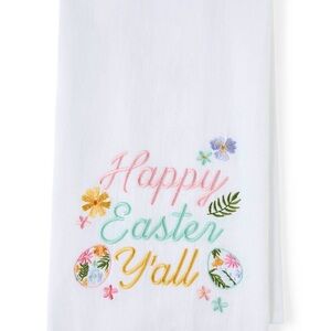 Easter White Embroidered 'Y'all' Kitchen Towel - Pastel Floral